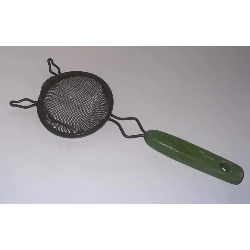 Vinatge Kitchen Mini Small Strainer Set Collectable Kitchen Utensil Green Handle